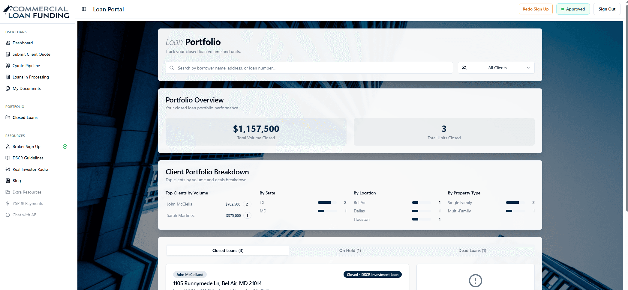 Portal preview — Portfolio analytics